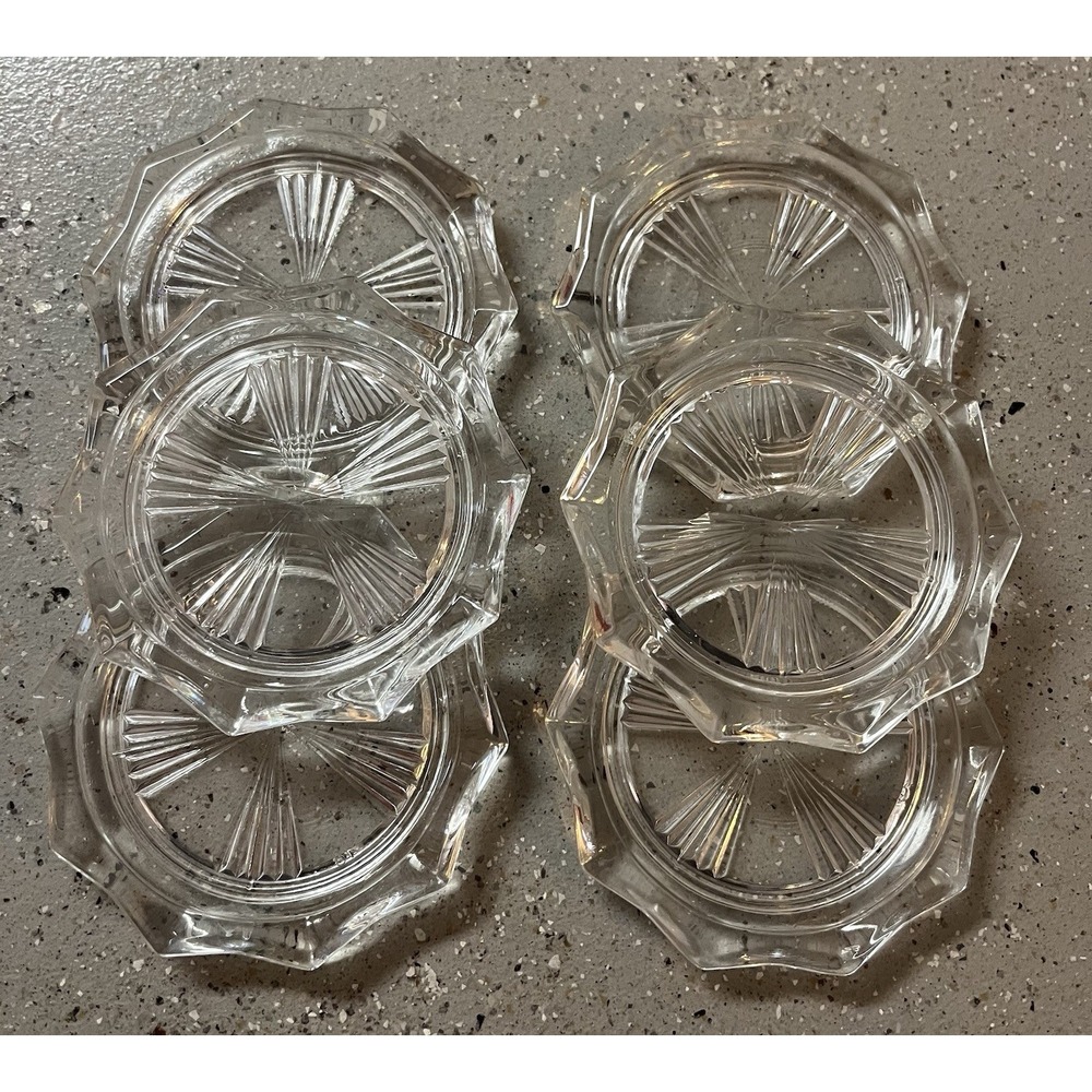 VTG Set Of 6  Crystal Glass Coasters Reins, France  Sunburst Decagon Pattern